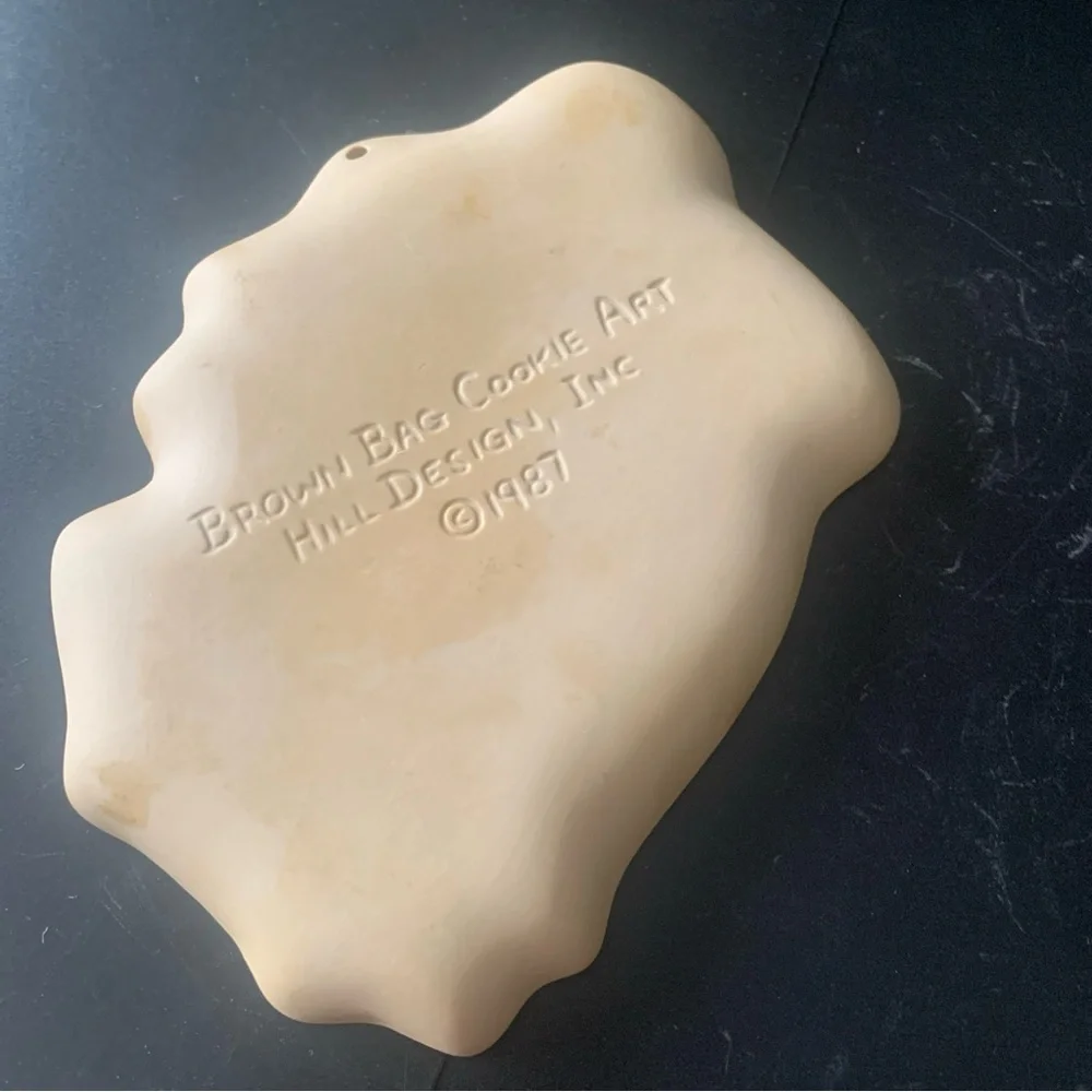 Vintage Brown Bag Cookie Art Stoneware 1987 Hill Design Craft Mold Singing Angel